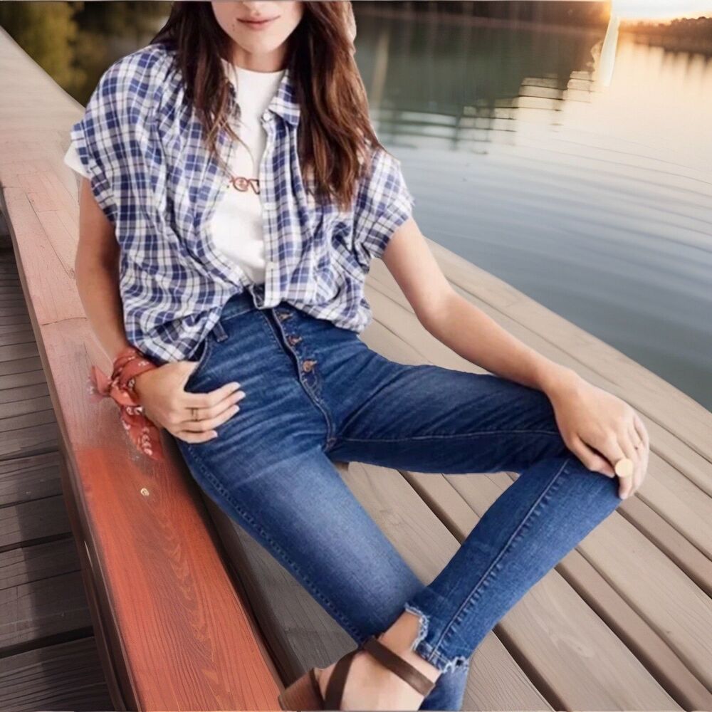 $148 NWOT MADEWELL Western 10" High Rise BUTTON-FLY Chew Hem Whiskered‎ Jean 28